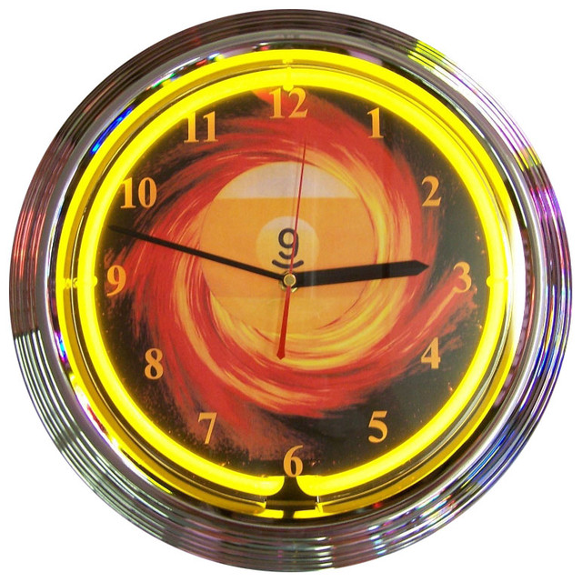 9 BALL FIRE 15 x 3 NEON CLOCK