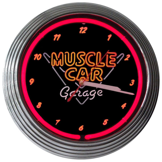 Muscle Car Garage 15 x 3 Neon Clock