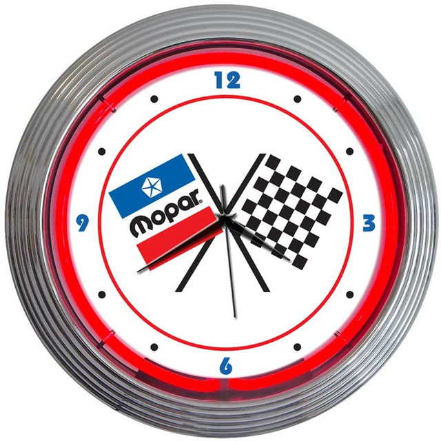 MOPAR CHECKERED FLAG NEON CLOCK