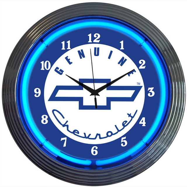 GM GENUINE CHEVROLET 15 x 3 NEON CLOCK GM GENUINE CHEVROLET 15 x 3 NEON CLOCK