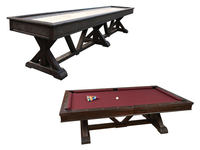 Brazo River Weathered Black Pool Table And Shuffleboard Matching Set Brazo River Weathered Black Pool Table And Shuffleboard Matching Set