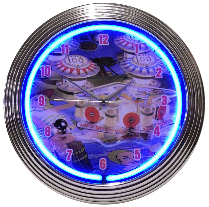 PINBALL 15 x 3 NEON CLOCK