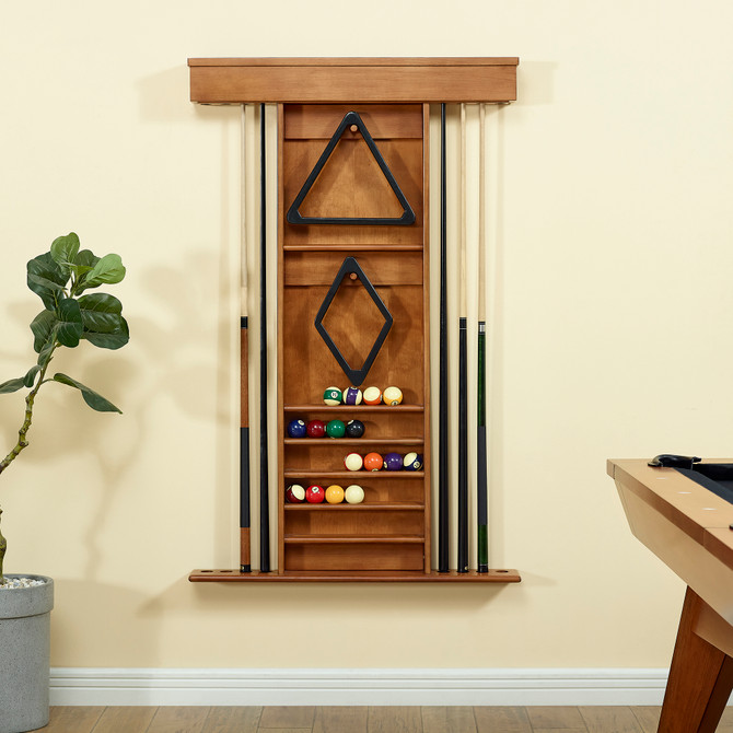 Playcraft Hardwood 8 Cue Billiard Wall Rack - Whiskey