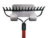 wall mount aluminum hook holding a rake
