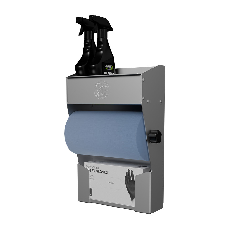 2 Shelf Cleaning Station w/ Paper Towel & Glove Dispenser