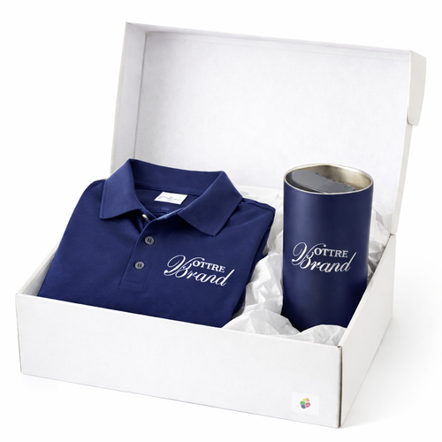 Coffret Essentiel Printemps avec polo et mug personnalisés dans boîte blanche Cadeaux Tendance