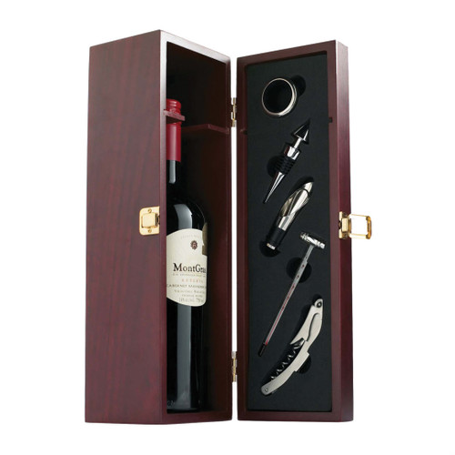 Coffret en bois pour une bouteille de vin avec accessoires # 7680