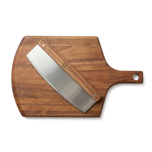 Ensemble à pizza avec planche en bois d’acacia et couteau en acier inoxydable