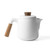 Ensemble à thé Summerset blanc en grès avec théière, deux tasses et sous-verres en bois d’acacia