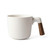 Ensemble à thé Summerset blanc en grès avec théière, deux tasses et sous-verres en bois d’acacia