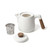 Ensemble à thé Summerset blanc en grès avec théière, deux tasses et sous-verres en bois d’acacia