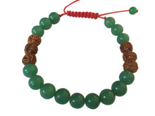 Green Jade and Rudraksha Wrist Mala Yoga Bracelet for Meditation - Red String