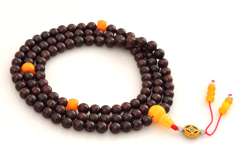 Garnet 108 Mala with Amber Spacers