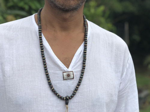 Tibetan Himalayan Yak Bone 108 Beads Embedded Necklace for Meditation (Black)