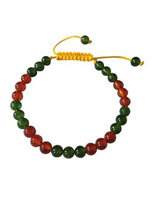 Green Jade and Carnelian Tibetan Wrist Mala/Yoga Bracelet for Meditation