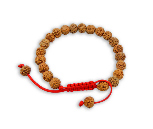 Rudraksha Bead Wrist Mala/Bracelet for Meditation - Red String