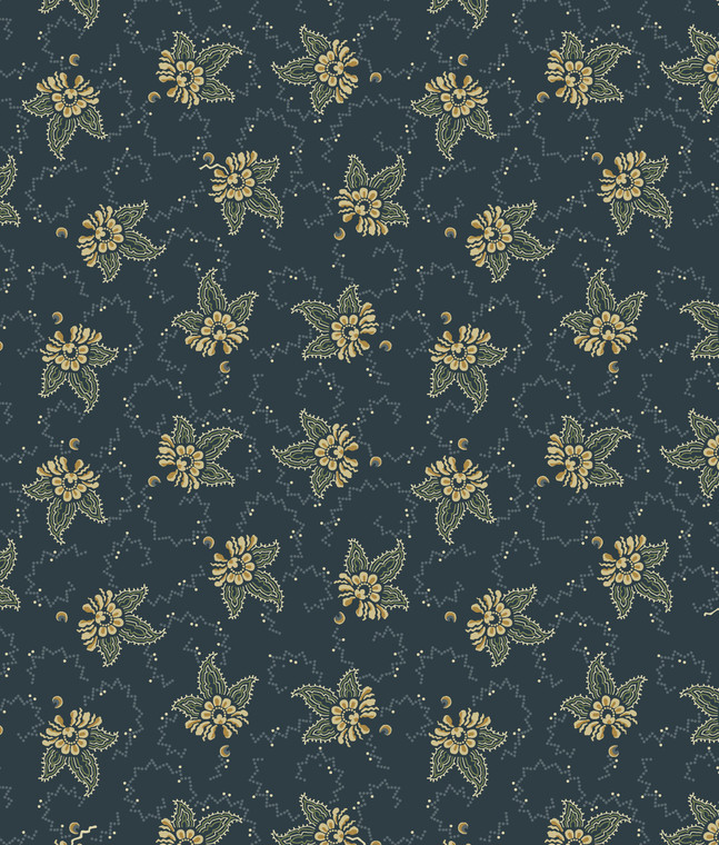 Treasured Past Fabric  R621365D Navy Tossed Flower     