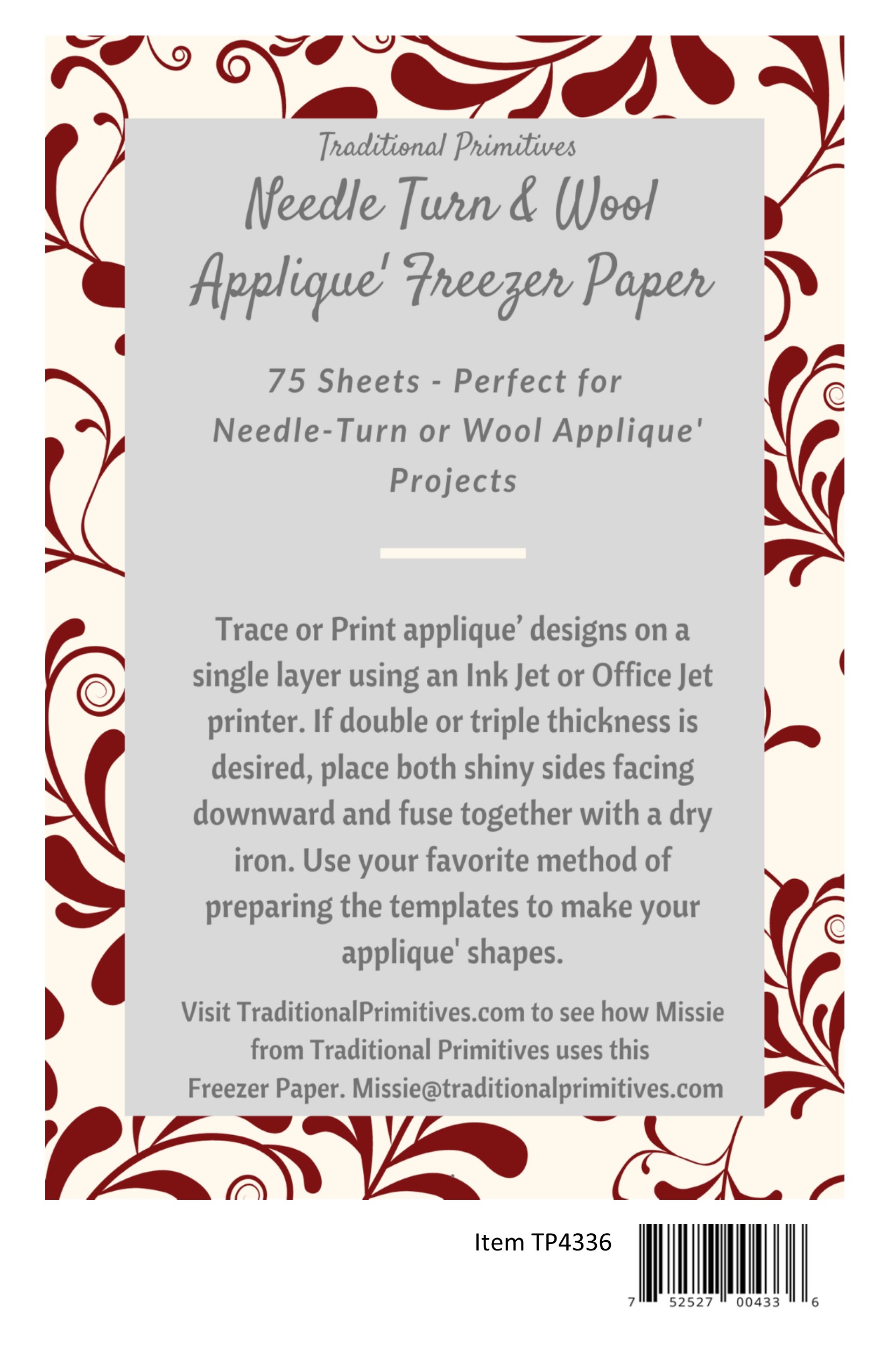 Needle Turn and Wool Applique' Freezer Paper - Traditional Primitives