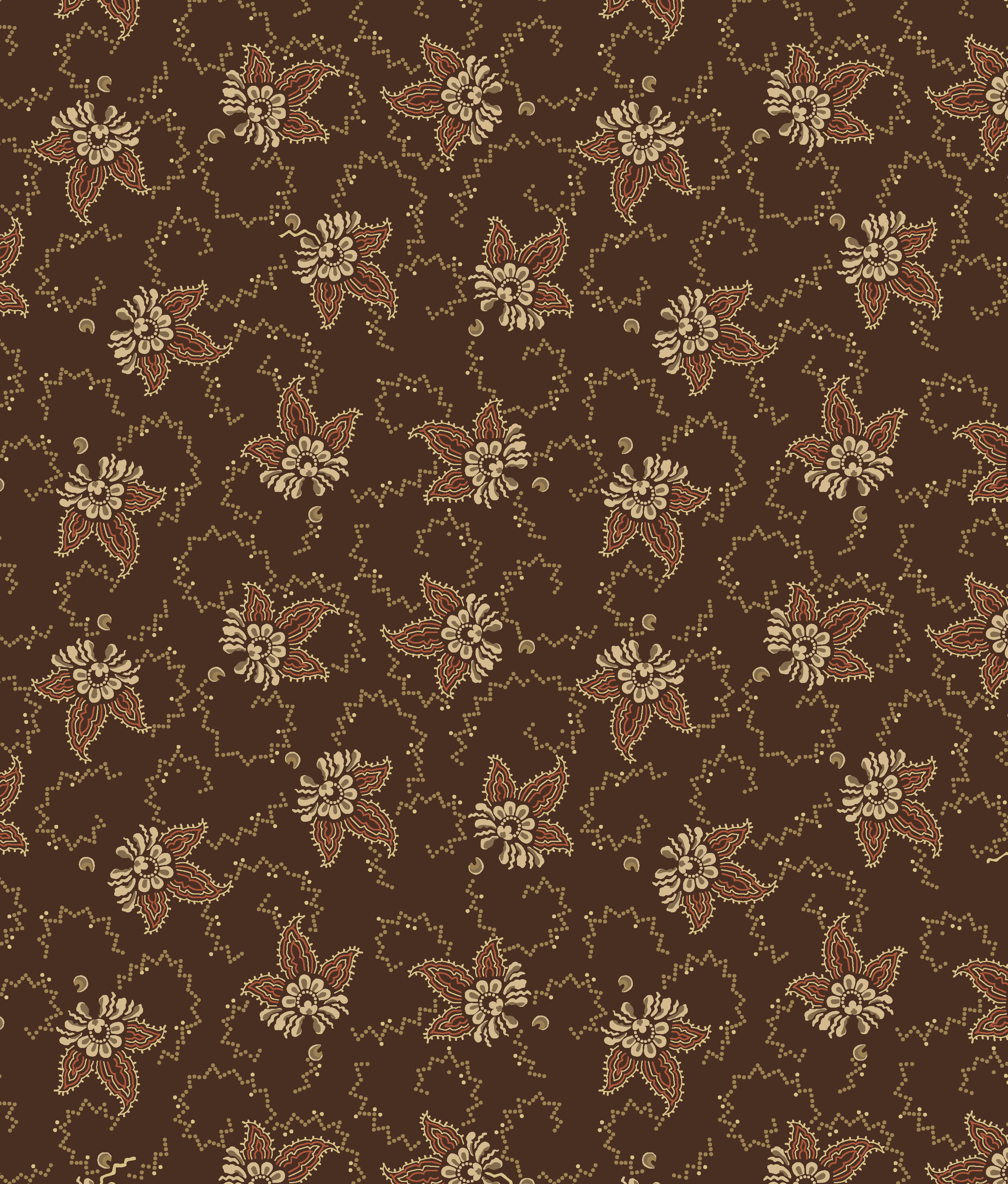 Treasured Past Fabric R621365D Brown Tossed Flower