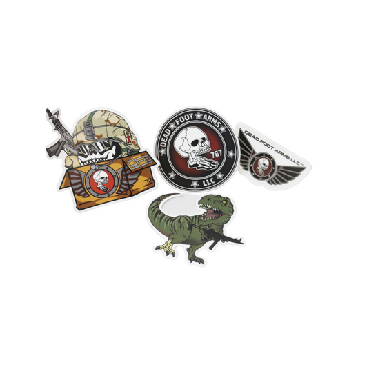 Dead Foot Arms sticker pack featuring Round, Winged, Box Warrior, and T-Rex designs