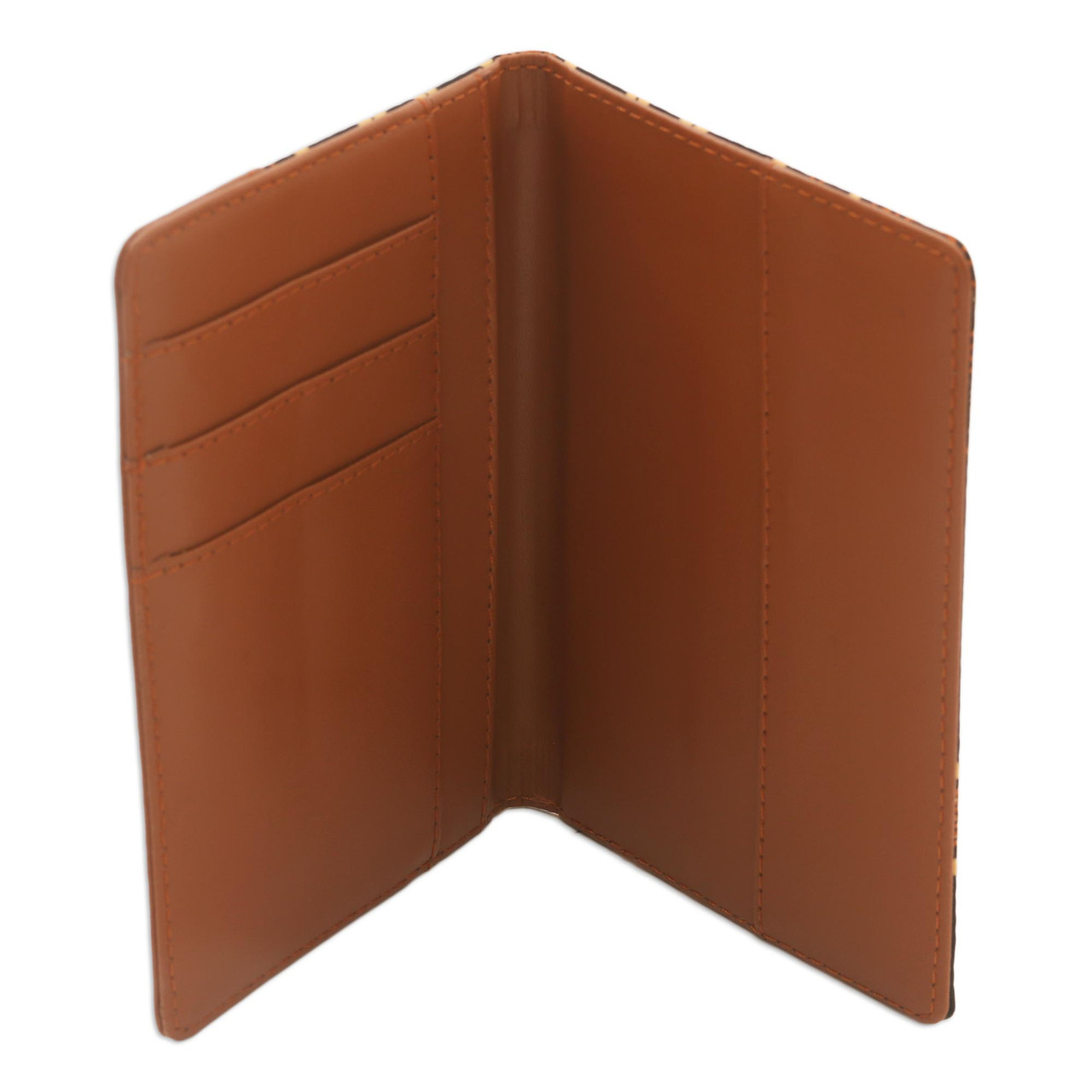 Light Brown Faux Leather Passport Holder with Cotton Print 'Sharp