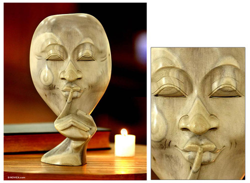 Original Hibiscus Wood Sculpture 'Silence is Golden'