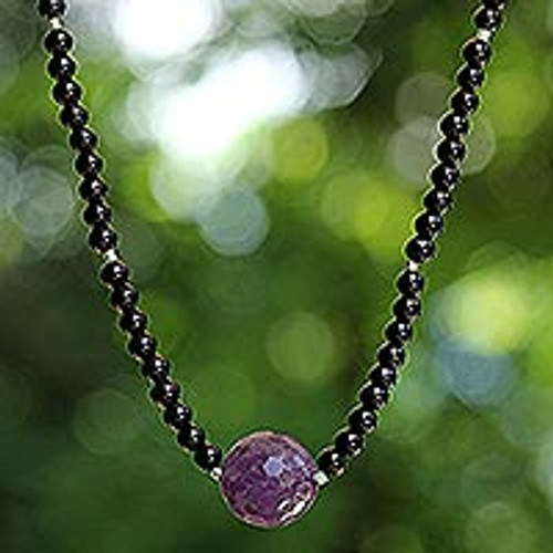 Unique Beaded Amethyst and Onyx Necklace 'Brilliant Amethyst'