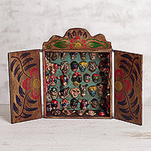 Unique Wood Retablo Folk Art Sculpture 'Mask Collection'