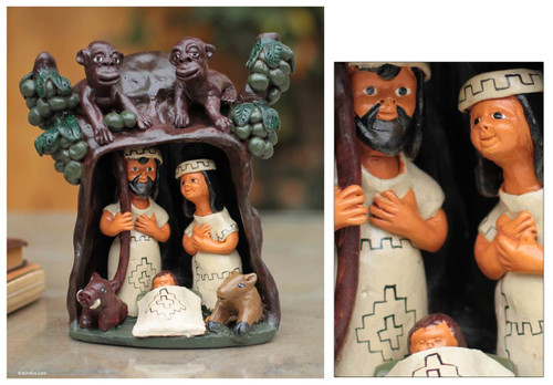 Collectible Nativity Scene Ceramic Sculpture 'Rain Forest Christmas'