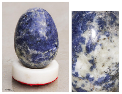 Natural Gemstone Sodalite Egg on Onyx Stand 'Inner Peace'