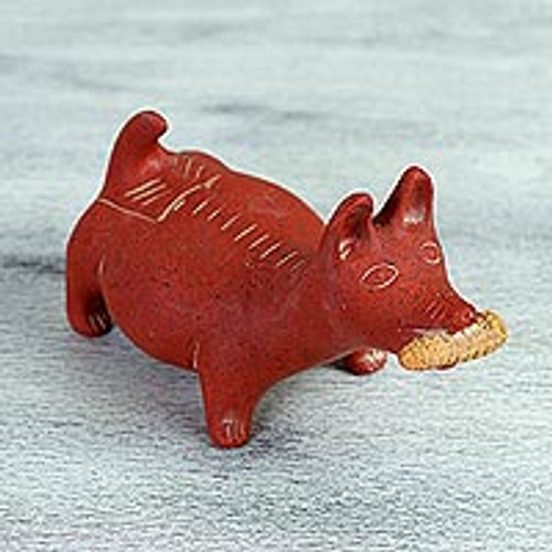 Handcrafted Mexican Archaeological Ceramic Red Dog Sculpture 'Colima Dog'