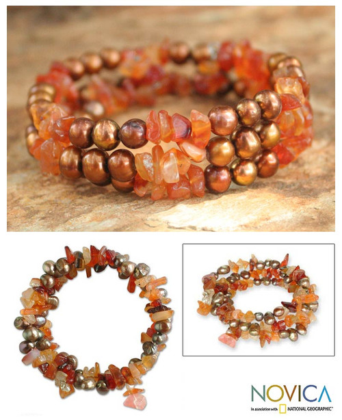 Beaded Carnelian and Pearl Bracelet 'Golden Solstice'