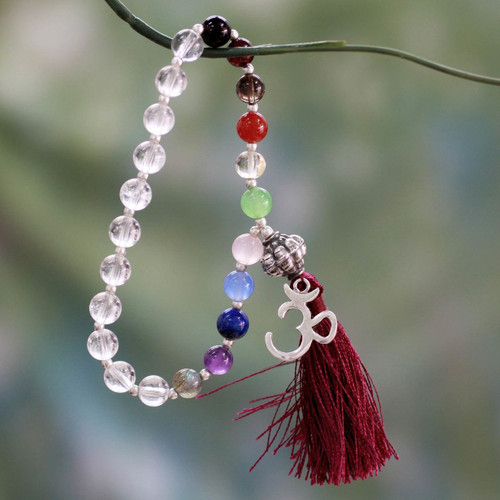 Quartz Chakra Bracelet Multigems and Silver Om Charm 'Harmony'