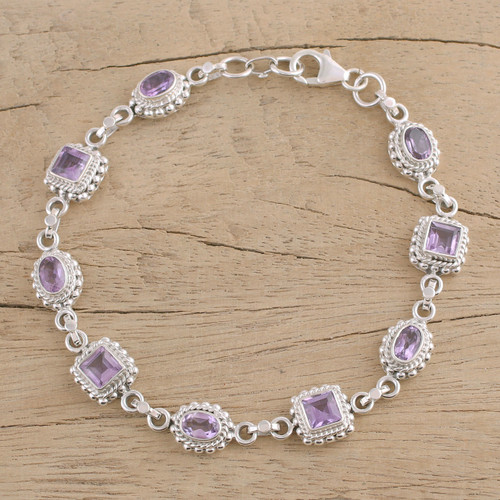 Sterling Silver Amethyst Bracelet Handmade Jewelry 'Couples'