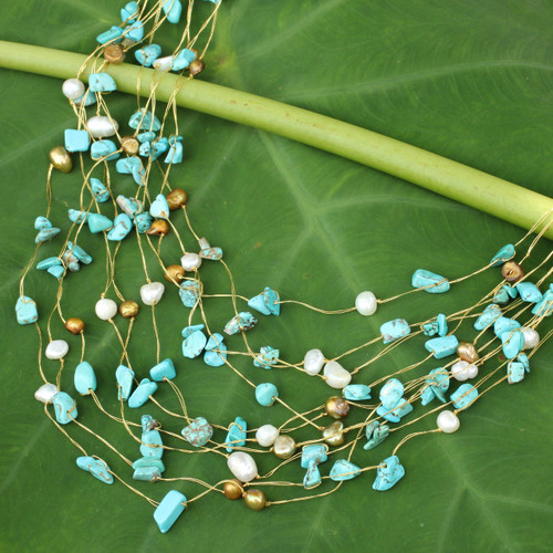 Beaded Turquoise Colored Necklace 'Cool Shower'