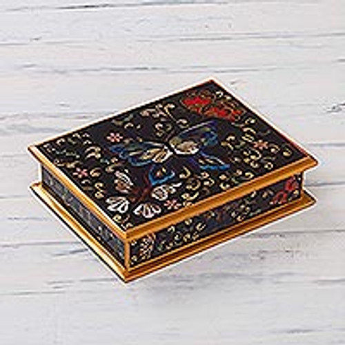 Reverse Painted Glass Jewelry Box 'Night Flutters'