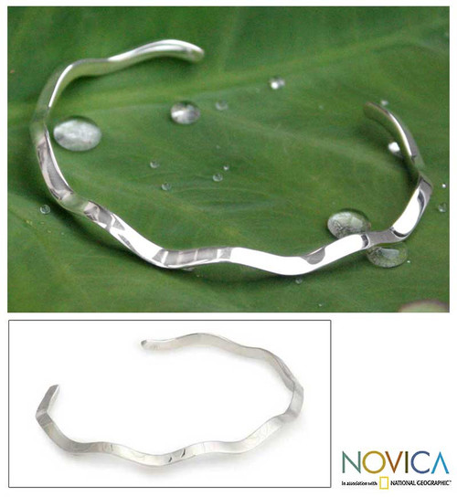 Artisan Jewelry Sterling Silver Cuff Bracelet 'Sound Wave'