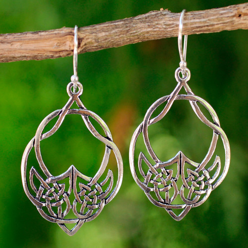 Handcrafted Sterling Silver Dangle Earrings 'Lotus Lace'