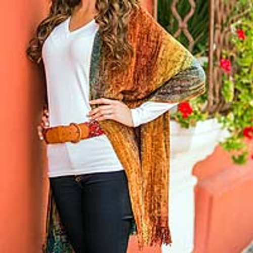 Rayon Chenille Patterned Women's Shawl 'Tropical Volcano'