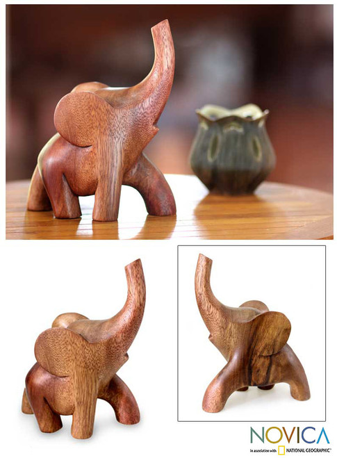 Hand Made Indonesian Wood Sculpture 'Elephant Strut'