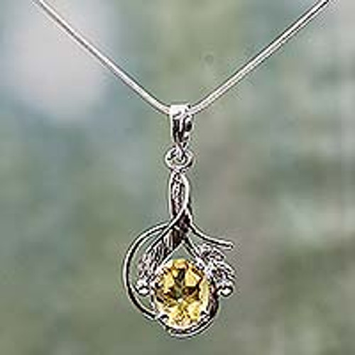 Sterling Silver and Citrine Necklace Fair Trade Jewelry 'Golden Blossom'