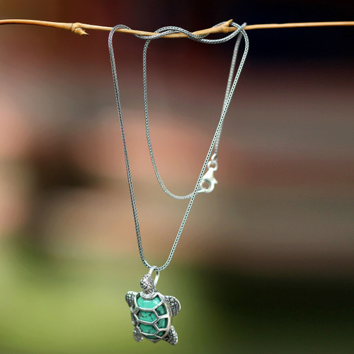 Sterling Silver and Reconstituted Turquoise Necklace 'Chelonia Turtle'