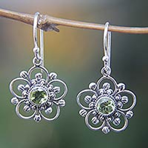 Handcrafted Floral Peridot Dangle Earrings 'Nature's Gift'
