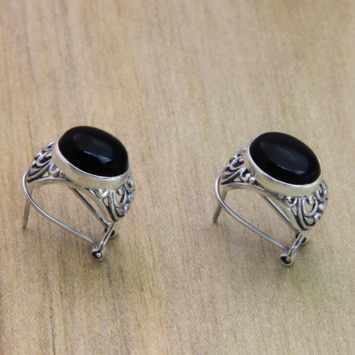 Handmade Sterling Silver and Onyx Earrings 'Midnight Bower'