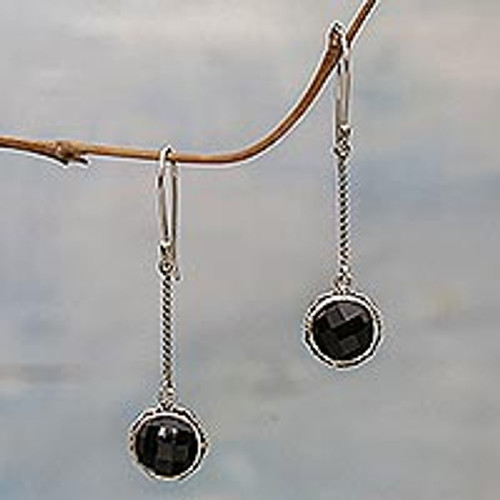 Onyx and Sterling Silver Dangle Earrings 'Faces of Night'