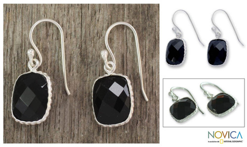 Artisan Crafted Earrings Sterling Silver and Onyx  'Delhi Darkness'