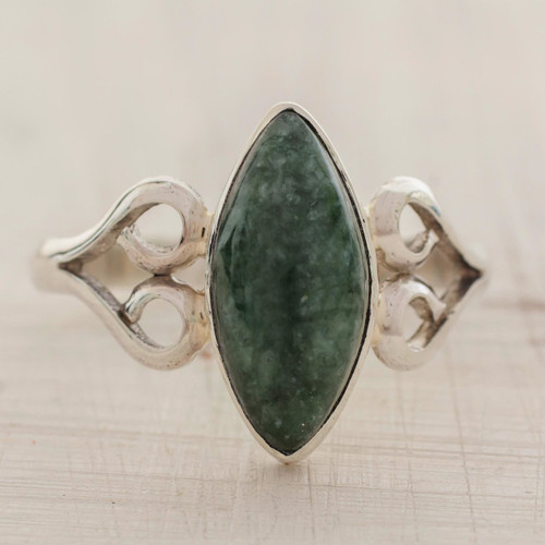 Heart Shaped Sterling Silver Jade Ring 'Two Hearts in Green'