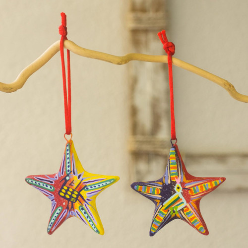 Ceramic ornaments (Set of 6) 'Holiday Stars'