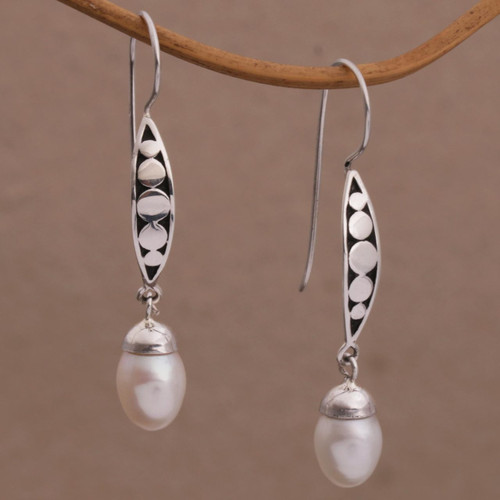 Balinese Artisan Crafted Sterling Silver and Pearl Earrings 'Paradise Blooms'