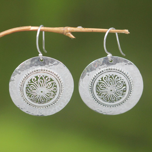 Floral Sterling Silver Dangle Earrings 'Starlight Bucklers'